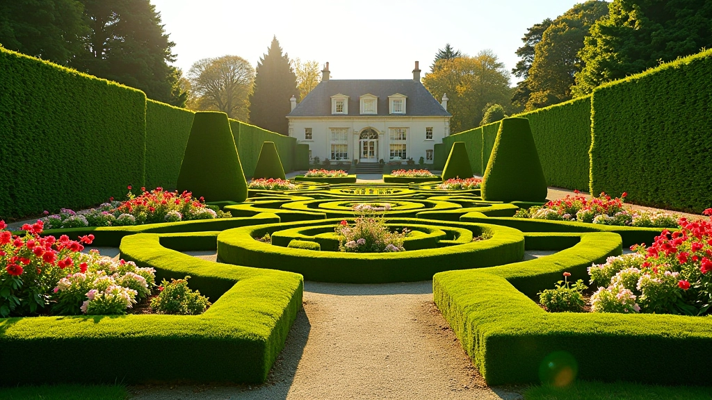 Mount Stewart Italian Garden with geometric hedge patterns and colourful plantings