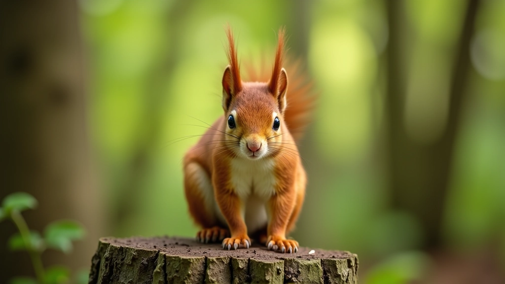 Red squirrel in natural woodland habitat climbing on tree bark